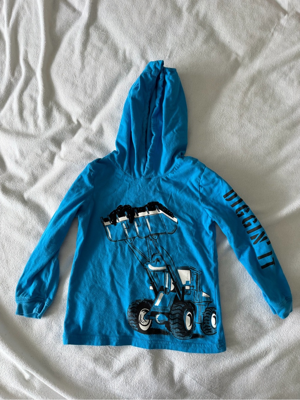 Carter's Bright Blue Hooded Construction Graphic Long-Sleeve Top